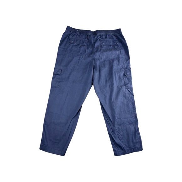 Chicos Crop Cargo Pants Blue Linen Blend Elastic Waist Women Size 25 - Picture 7 of 7